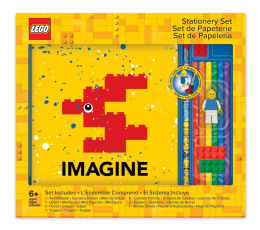 Szkicownik LEGO® z zestawem 6 kredek, ołówkiem, 2 gumkami, naklejkami, klockiem do mocowania i Minifigurką