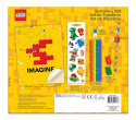 Szkicownik LEGO® z zestawem 6 kredek, ołówkiem, 2 gumkami, naklejkami, klockiem do mocowania i Minifigurką