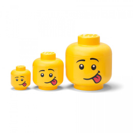 Zestaw 3 pojemników głowa LEGO® - Chłopiec (Głuptasek) (Duża, mała, mini)