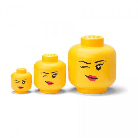Zestaw 3 pojemników głowa LEGO® - Dziewczynka (Oczko) (Duża, mała, mini)